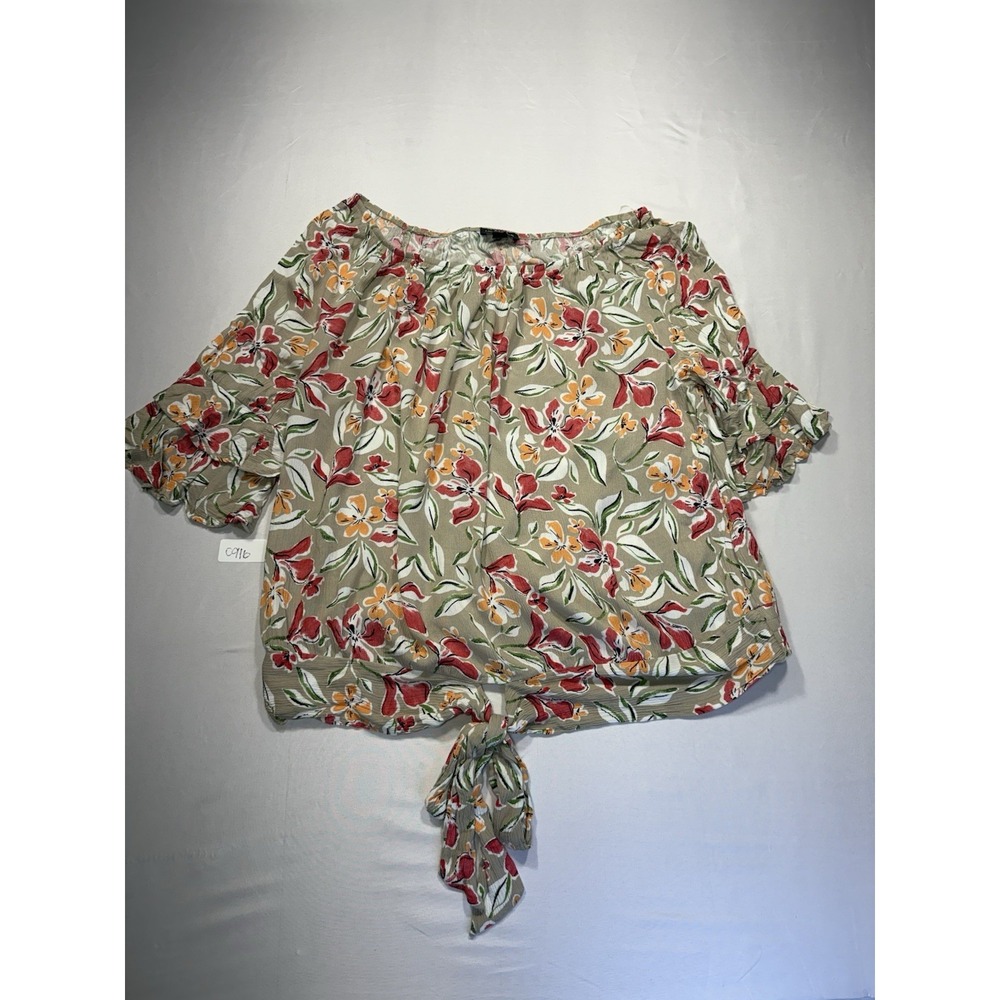 I.N. Studio Women's Scoop Neck Short Ruffle Sleeve Woven Floral Blouse 2X